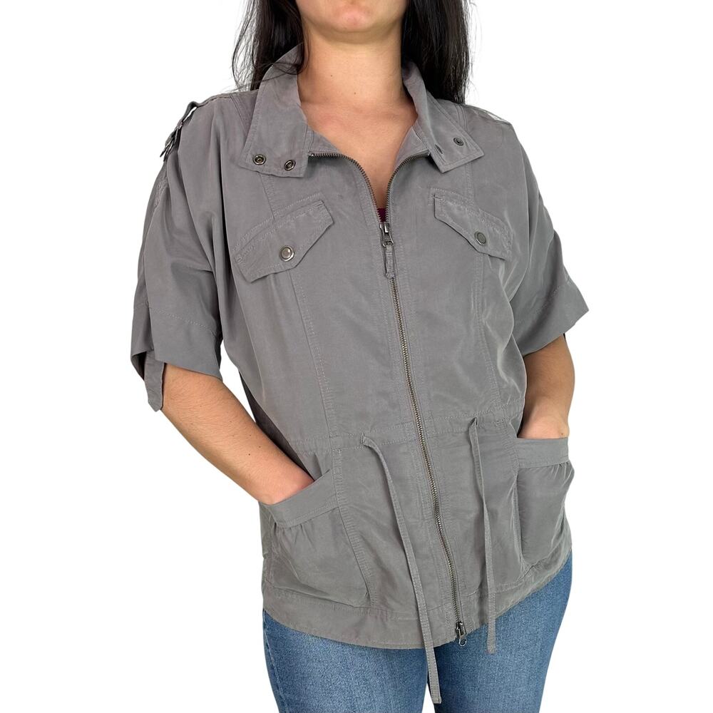 LOFT Gray Short Sleeve Utility Full Zip Jacket